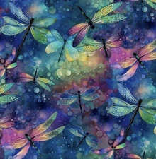 108” Wide-Fantasy Dragonfly Dream Fabric, TT-X Nature CD3206, Cotton,blue,green