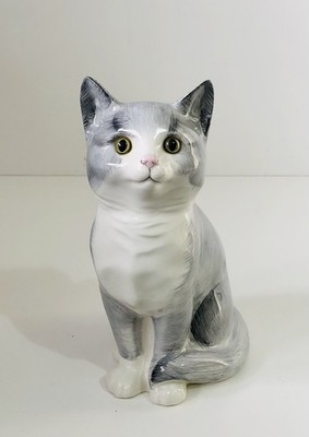 Just Cats & Co Staffordshire, graue sitzende Katzenfigur Vintage - 20 cm