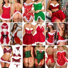 XMAS Women Sexy Lingerie Red Santa Babydoll Lace Sleepwear Costume Underwear Set
