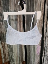 Women's Smocked Bralette Bikini top Wild Fable Blue Large: Sewn In Cup Back Hook