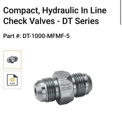 80$ PARKER DT-1000-MFMF-5 Compact Hydraulic Control Check Valve: DT series