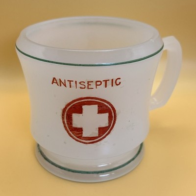 Antique Antiseptic Barber Shop Shaving Mug Apothecary Clambroth Milk Glass JHK