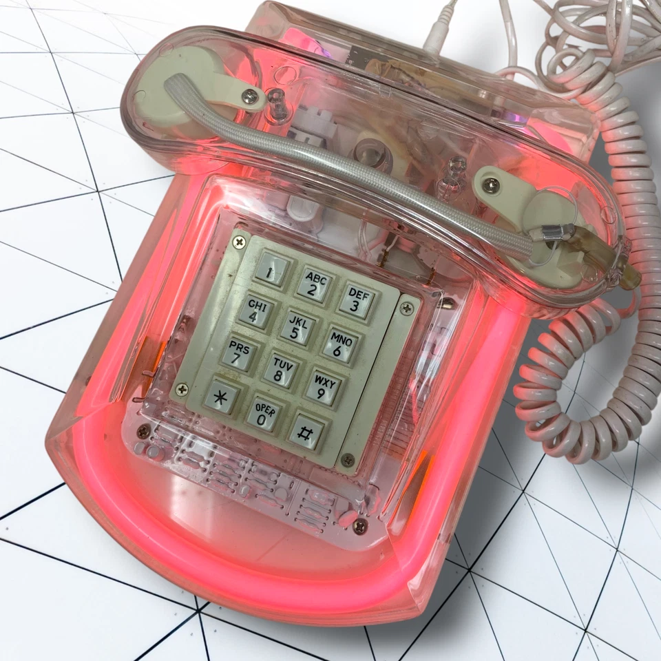 Teléfono vintage años 80 Roxanne NEON rosa intenso iluminado transparente 9221-8 en caja WOW Foto 2 de 4