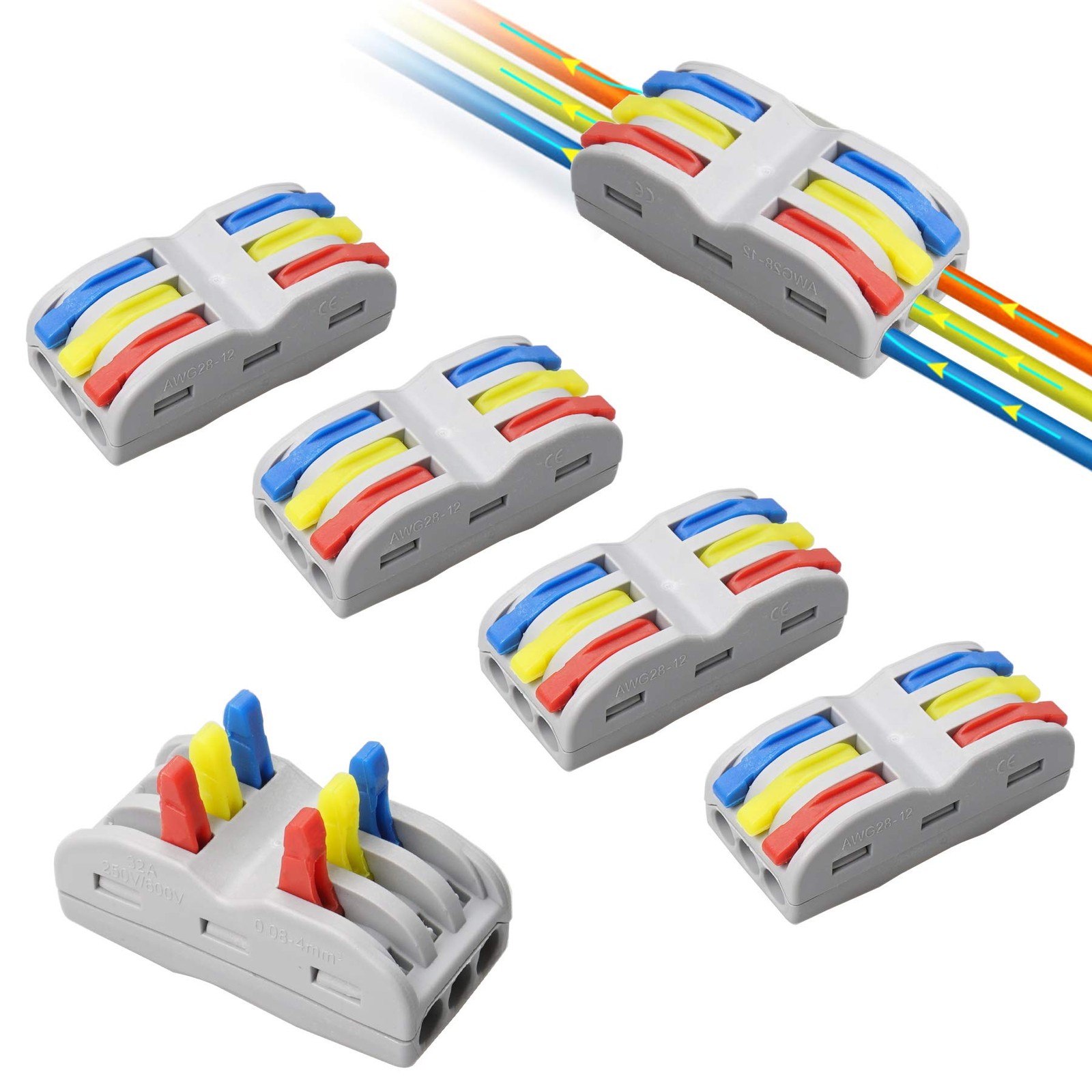 16pcs Lever Nut Wire Connectors, Conductor Compact Connectors Multicolor