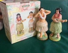 Vintage Sakura Paul Brent Hula Girls Salt & Pepper Hand Painted Earthenware