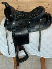 Vintage Small / Pony Western Saddle Fully Tooled Black Leather 12" Seat