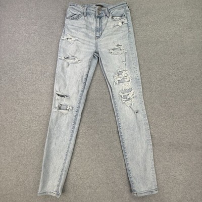 AEO American Eagle Blue Jeans Girls Sz8 26x28 Light Wash Ripped Next Lvl Stretch