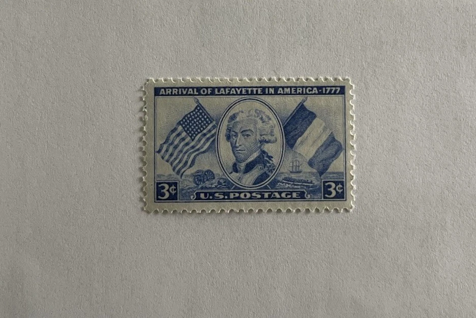 Stamp: Arrival of Lafayette in America. 3¢ U.S. commemorative, issued in 1952. - Image 2 of 2