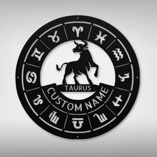 Personalized Taurus Zodiac Metal Sign Custom Astrology Decor Gift Taurus Lovers