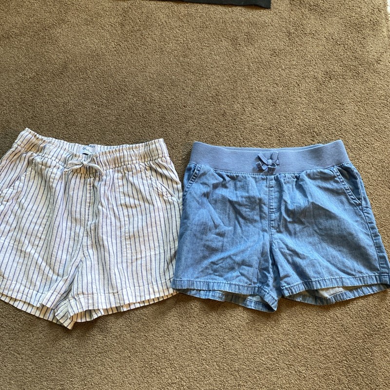 Girls Size 14-16, Lot Of 2 Shorts, White And Blue striped, Blue