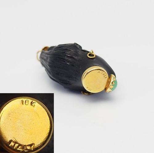 Vintage Bella Donna Testa Di Legno Nero Giada Pendente In Oro 18K Italia - Foto 6 di 6