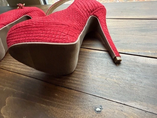 Women's High Heel Stiletto SIZE 6 Material Girl Red Ankle Strappy Y2K Party - Image 4 of 4