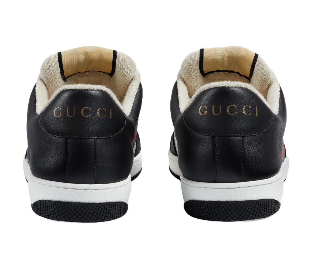 Authentic Men's Gucci Black White Leather Screener Sneakers 546163