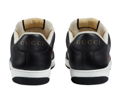 Authentic Men's Gucci Black White Leather Screener Sneakers 546163