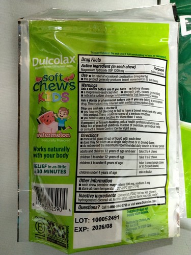 4 X Dulcolax 15 Ct Soft Chews Kids Saline Laxative Watermelon Health EXP 8/2026 - Picture 4 of 8