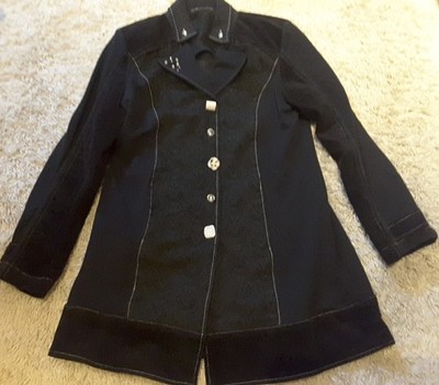 Bottega Long-Jacke Mantel schwarz Gr. XXL 2XL 44 Samt Spitze Glitzersteinchen