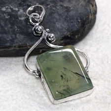 925 Silver Plated Moss Prehnite Pendant Handmade Jewelry Size 1.8" MJ