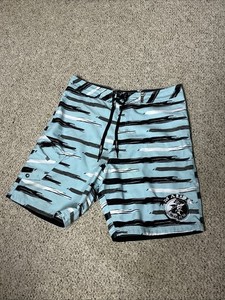 Maui and Sons Swim Trunks Blue With Segments Print 90s Retro Size 36