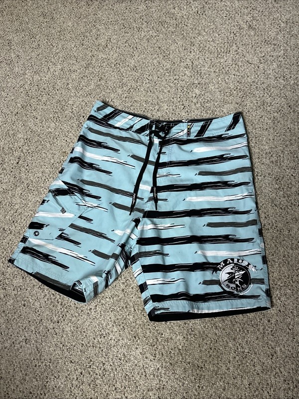 Maui and Sons Swim Trunks Blue With Segments Print 90s Retro Size 36