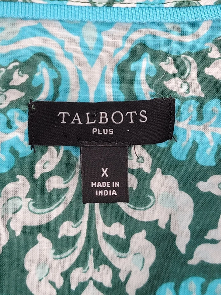 Talbots Top Womens Plus X Blue Green Baroque Print Long Sleeve Button Up Blouse - Image 3 of 4