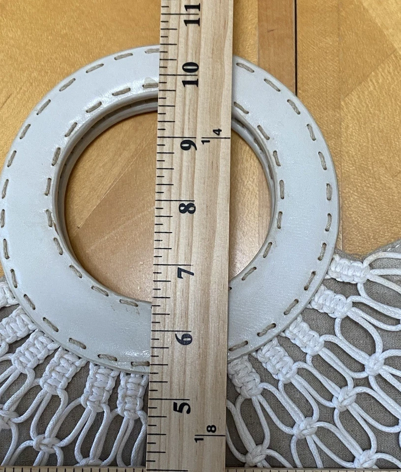 MONSAC Original Cream Macrame Clutch With Circular Leather Handles Magnet - Image 3 of 4