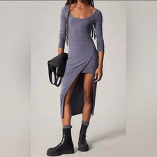 Anthropologie Daily Practice Wrap Midi Dress Blue Comfy Grunge Lagenlook L Soft