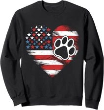 American Flag Dog and Cat Paw Patriotic Unisex Crewneck Sweatshirt
