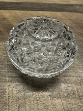 Vintage Lead Crystal Cut Trinket Dish with Lid, 3in Rose Bowl Dresser Dish