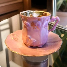 Beautiful Pink Demitasse Cup And Saucer Made In Japan Porcelain 1952