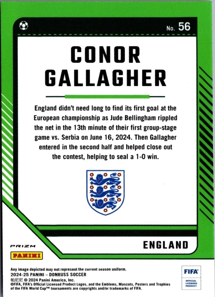 2024 Donruss Soccer Optic Prizm Velocity Conor Gallagher England #56 - Image 2 of 2