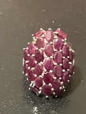 STERLING SILVER NATURAL RUBY LARGE CLUSTER RING 9.5