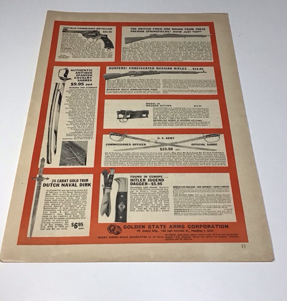 1950’s Ad Golden State Arms Corp. Swords,knifes ,British & Russian