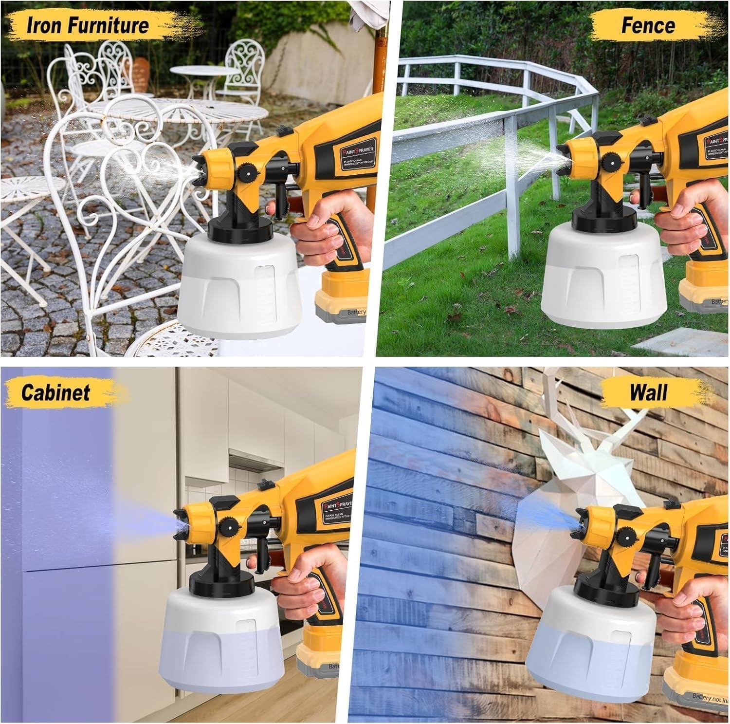 Cordless Paint Sprayer 30000RPM High Speed Electric Spray Gun Yellow 