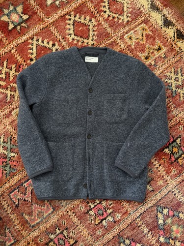 Universal Works Wool Fleece Cardigan Slate Blue Large Made In Portugal