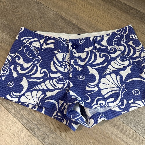 Lily Pulitzer The Walsh Shorts Women’s Size 6 Blue White Beach Shell Pattern