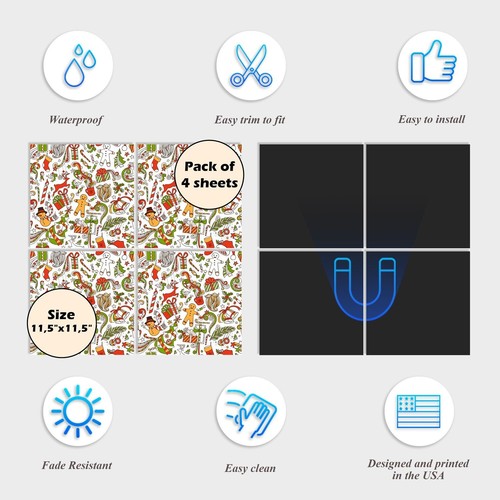 Dishwasher Magnet Cover - Reusable Magnetic Tiles Decal - Pack of 4 Tiles - V053 - Picture 5 of 8