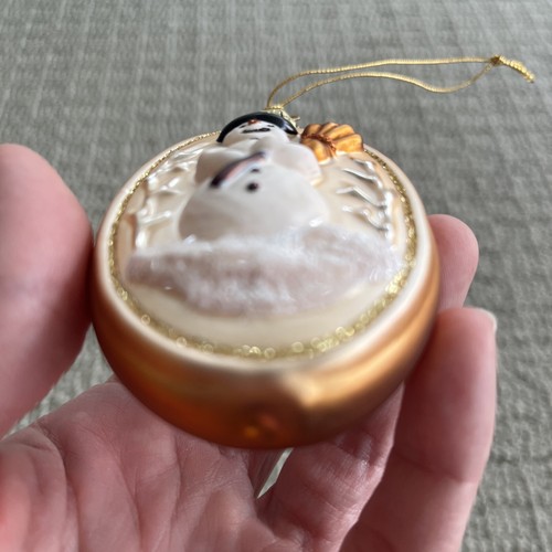 Mundgeblasenes Glas oval Weihnachten Gold Ornament Glitzer bemalt Schneemann 4" - Bild 8 von 9