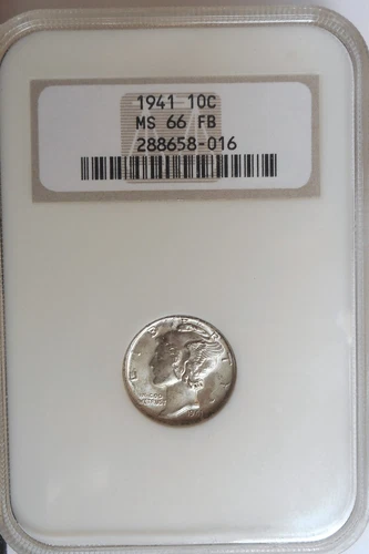 1941 . Mercury Dime . NGC MS66FB . Superb/Gem BU . Old Fatty Soap Bar Holder
