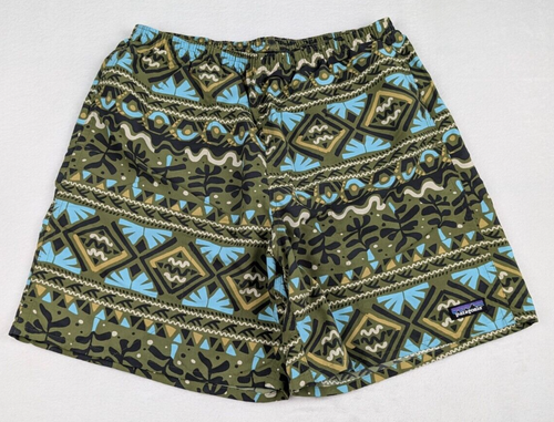 Patagonia Baggies Long 7" Mens Large Mesh Lined Tiki Palo Green Hawaiian Floral