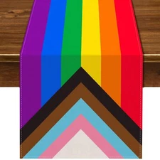13" x 72" Rainbow Table Runner Rustic June Pride LGBTQ+ Linen Farmhouse Decor