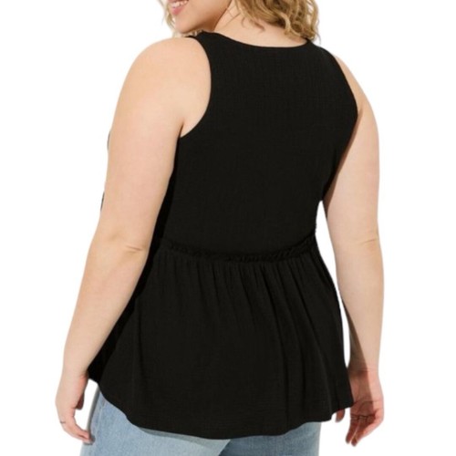 TORRID DeepBlack Textured Jersey Scoop Neck Button Down Babydoll Top NWT Size 1X - Picture 2 of 6