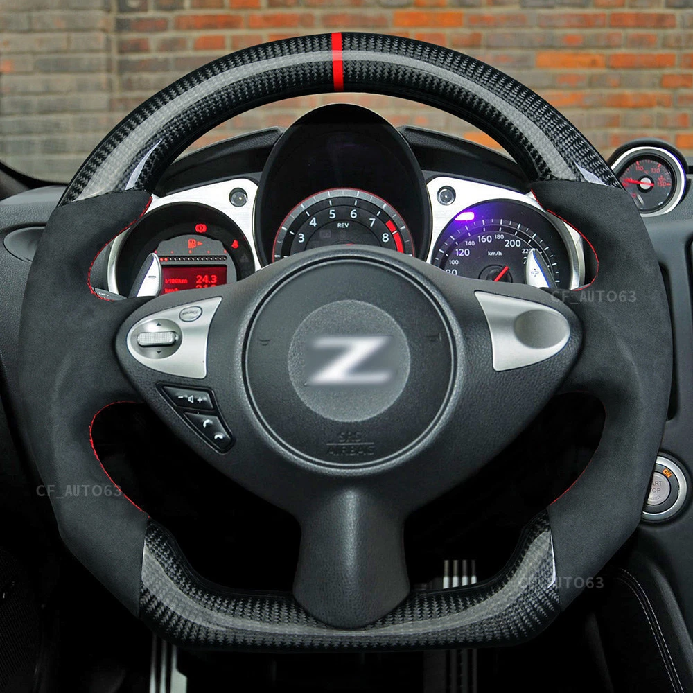 For 08-20 Nissan 370Z Z34 Carbon Fiber Alcantara Leather Steering Wheel |  eBay