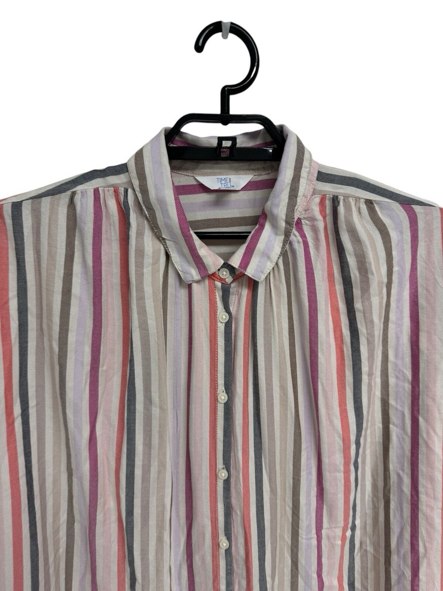 Time And Tru women's over size shirt striped collared button