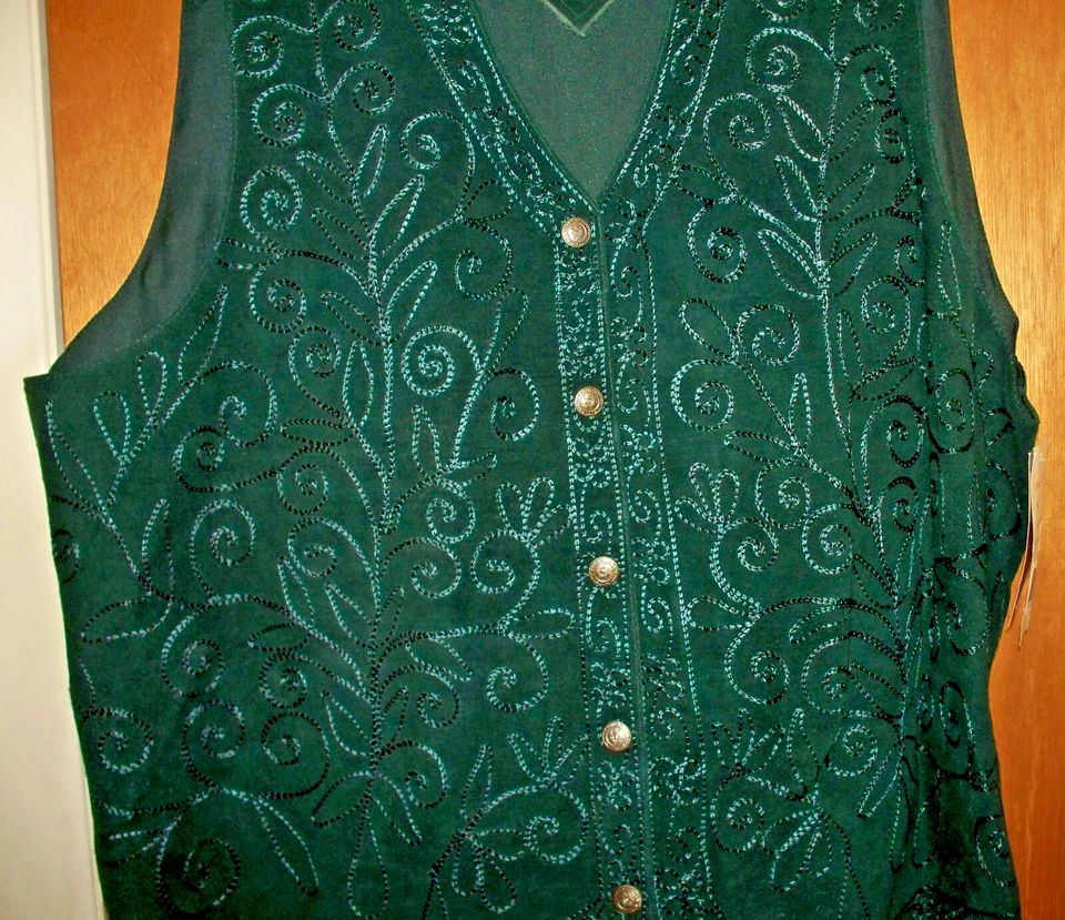 New Women’s Swede Leather Vest, Embroidered Size XL Color Hunter Green – E2 - Image 4 of 4