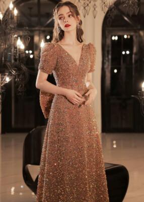 white christmas dresses Sparkly Sequins V-neck Short Homecoming Dress, MH604 main image 1