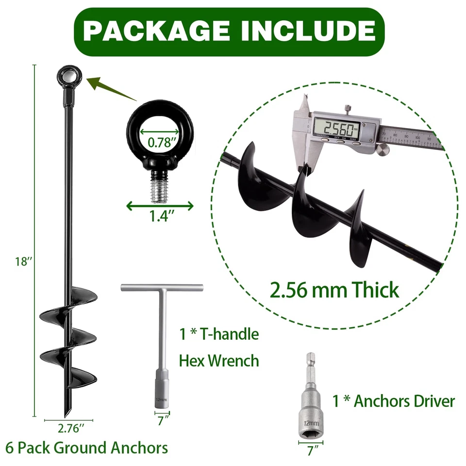 Paquete de 6 anclajes de tierra de 18 pulgadas ancla de tierra en espiral para refugios de árboles de trampolín Foto 2 de 4
