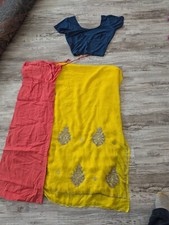 Sari Saree Yellow Pink Blue Sparkly glitter beaded stretchy 2 piece