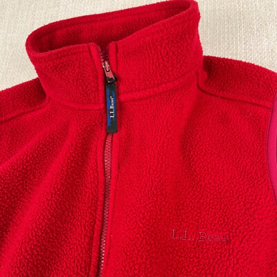 Vintage LL Bean Full Zip Vest Womens Medium M Red Made In USA Gorpcore Mock Neck