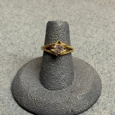 Adjustable Flower Rhinestone Ring Size 6 Gold Open Double Band Bling Glam Retro