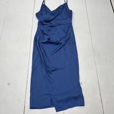 SHEIN Belle Blue Satin Wrap Dress Adjustable Spaghetti Strap Women’s Size Medium